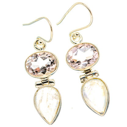 925 sterling silver drop earrings with round faceted clear top and pear-shaped opal bottoms