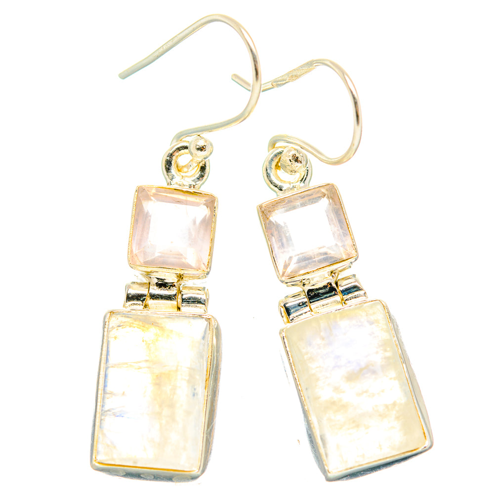 925 sterling silver drop earrings with square pink opal-like stones