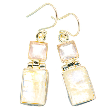925 sterling silver drop earrings with square pink opal-like stones