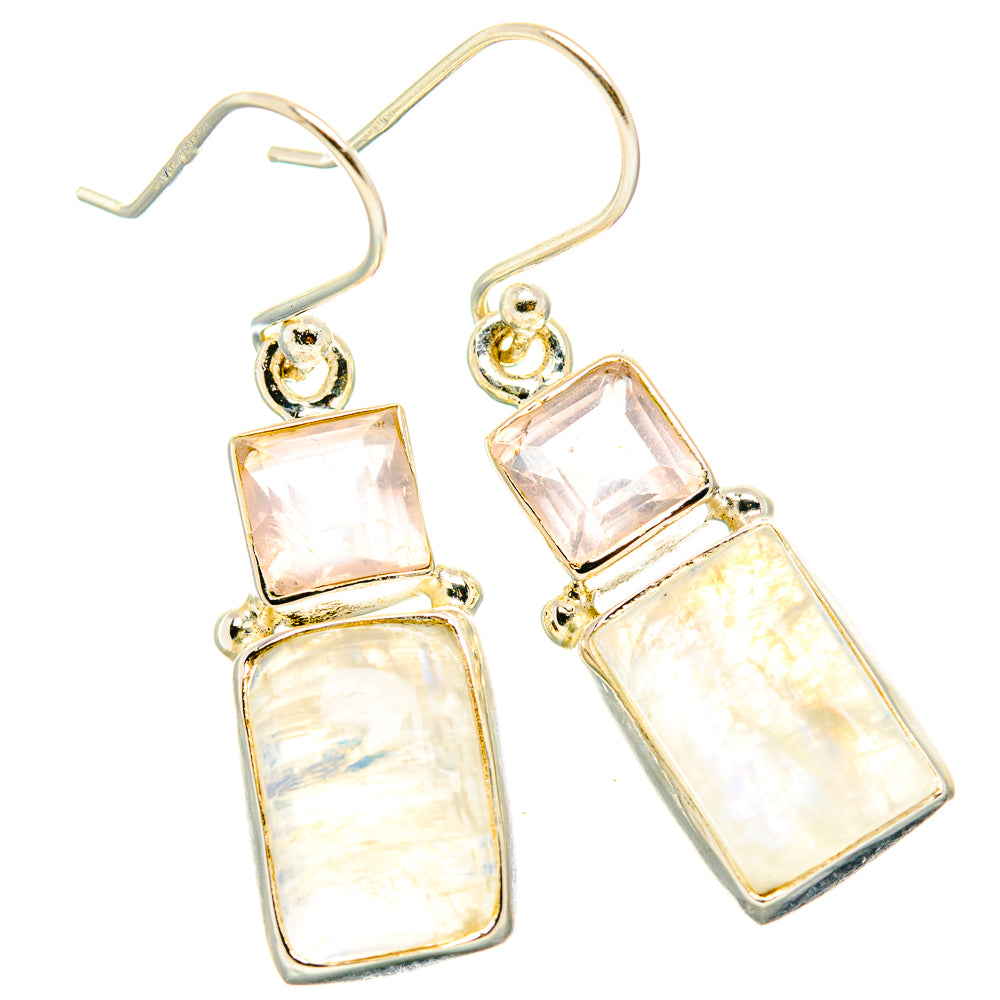 925 sterling silver dangle earrings, two-tier rectangular stones with rainbow sheen