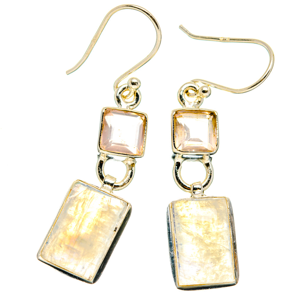 Rainbow Moonstone, Rose Quartz Earrings handcrafted by Ana Silver Co - EARR429747 - Photo 2