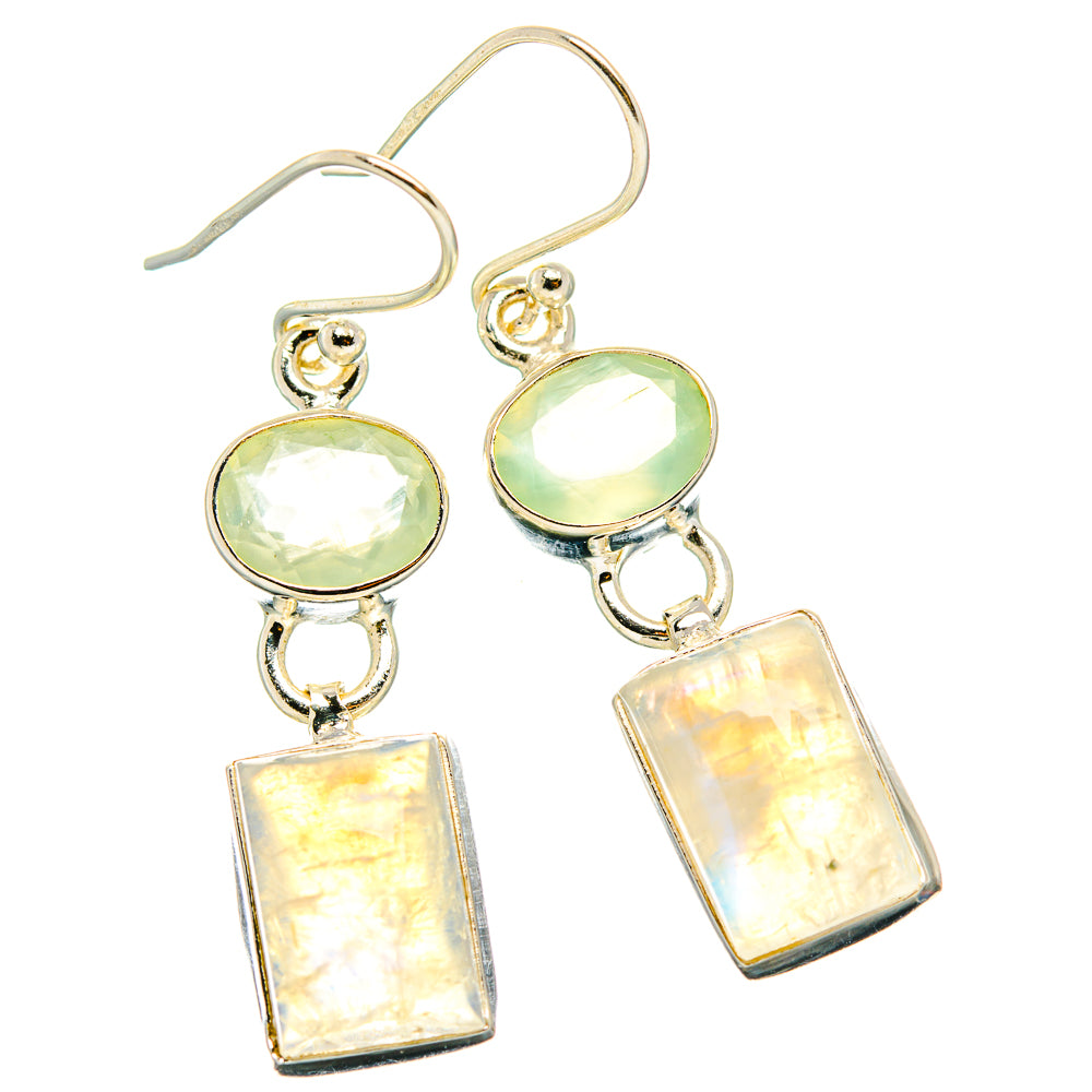 Rainbow Moonstone, Prehnite Earrings handcrafted by Ana Silver Co - EARR429750 - Photo 2
