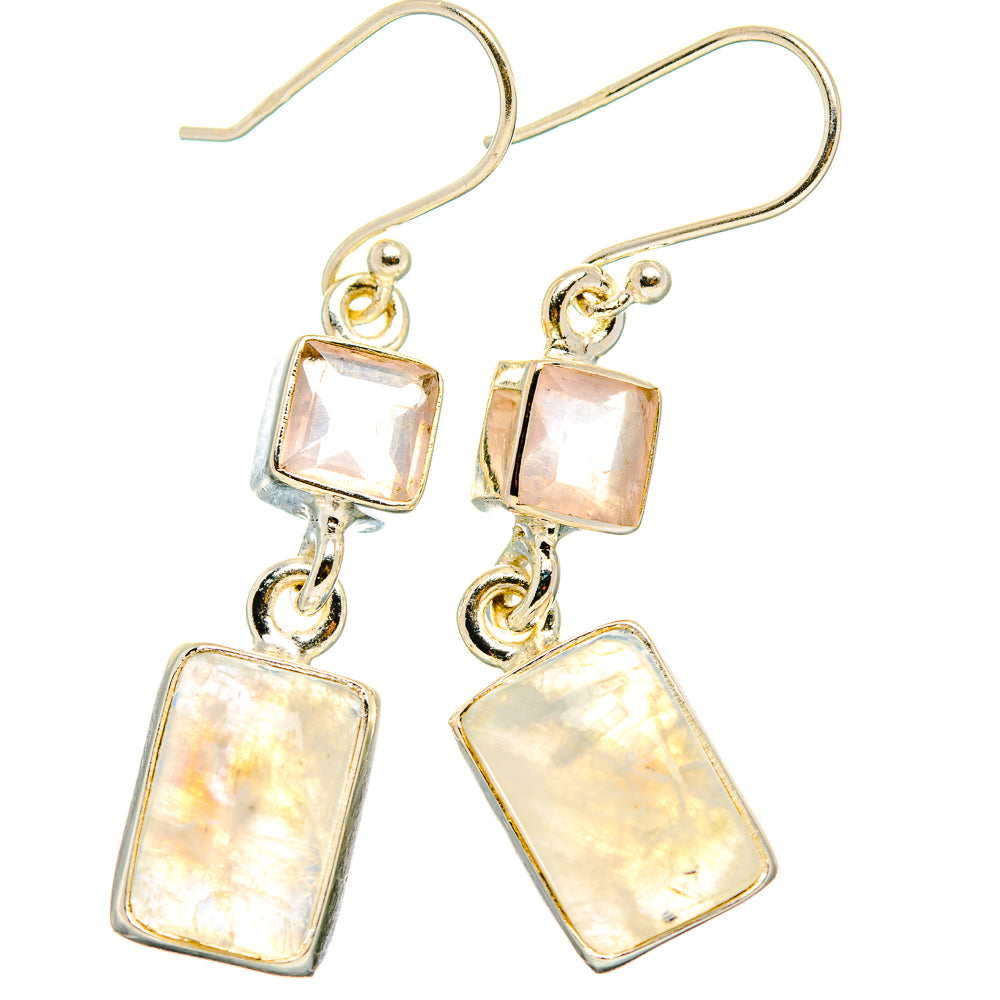 Rainbow Moonstone, Rose Quartz Earrings handcrafted by Ana Silver Co - EARR429752 - Photo 2