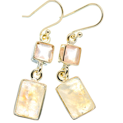 Rainbow Moonstone, Rose Quartz Earrings handcrafted by Ana Silver Co - EARR429752 - Photo 2