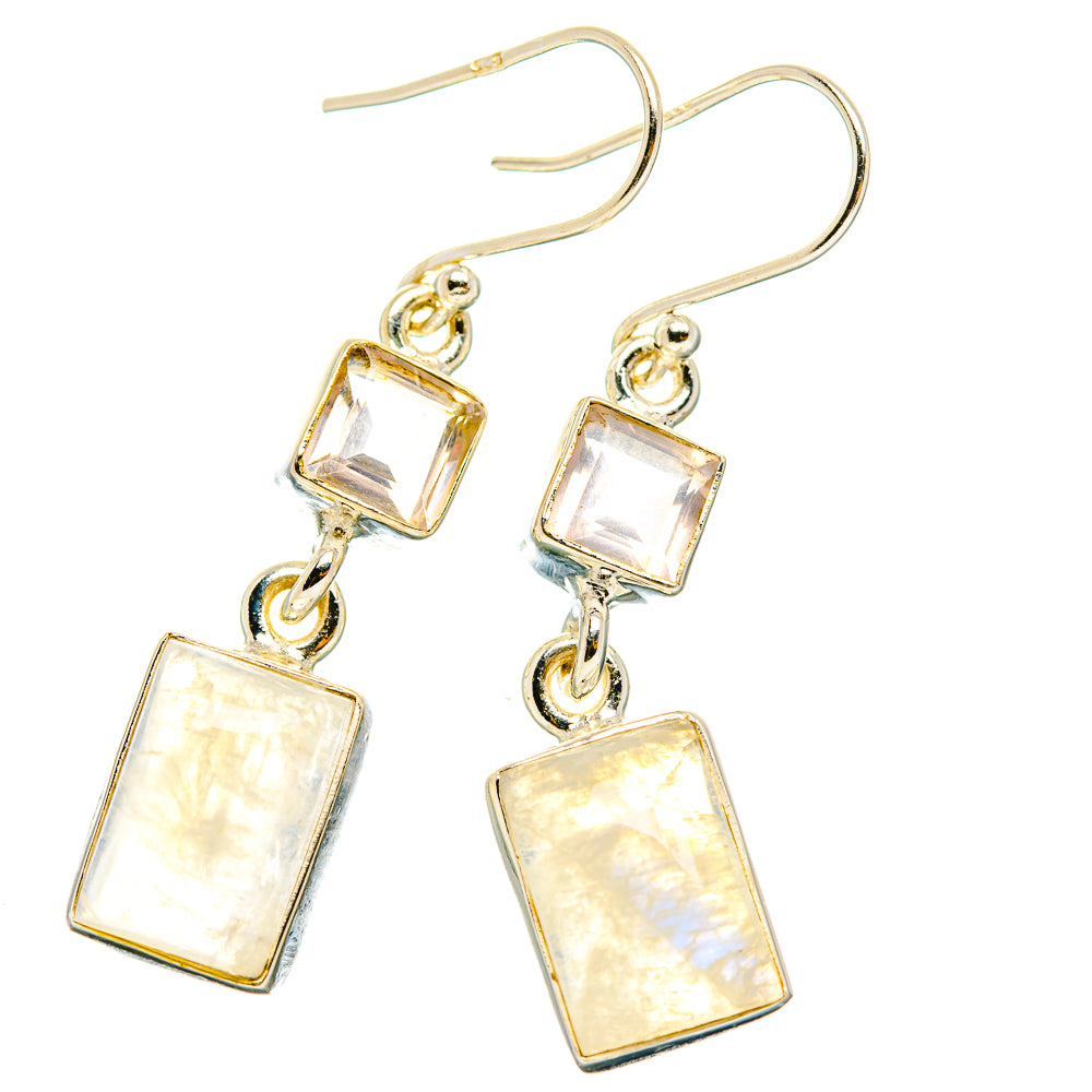 Rainbow Moonstone, Rose Quartz Earrings handcrafted by Ana Silver Co - EARR429754 - Photo 2