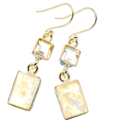 Rainbow Moonstone, Rose Quartz Earrings handcrafted by Ana Silver Co - EARR429754 - Photo 2