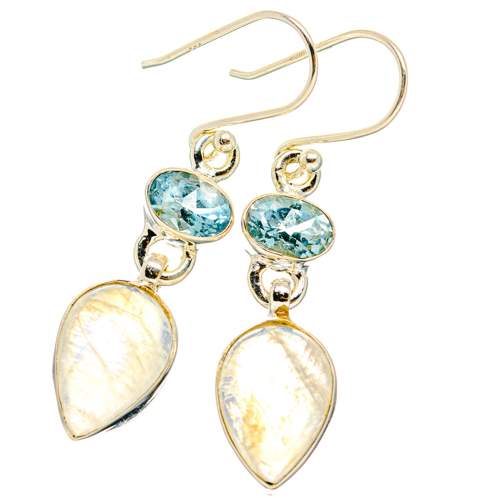 Rainbow Moonstone, Blue Topaz Earrings handcrafted by Ana Silver Co - EARR429755 - Photo 2