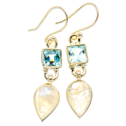 Rainbow Moonstone, Blue Topaz Earrings handcrafted by Ana Silver Co - EARR429757 - Photo 2