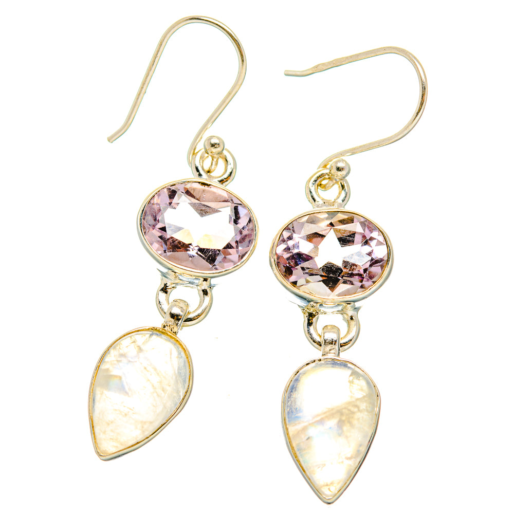 Rainbow Moonstone, Pink Amethyst Earrings handcrafted by Ana Silver Co - EARR429759 - Photo 2