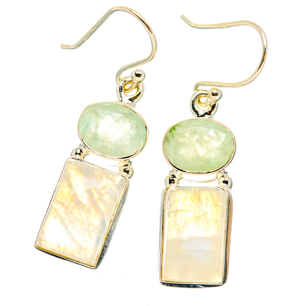 Rainbow Moonstone, Prehnite Earrings handcrafted by Ana Silver Co - EARR429765 - Photo 2