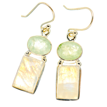 Rainbow Moonstone, Prehnite Earrings handcrafted by Ana Silver Co - EARR429765 - Photo 2