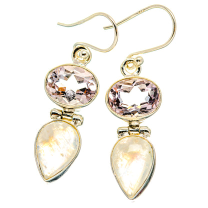 Rainbow Moonstone, Pink Amethyst Earrings handcrafted by Ana Silver Co - EARR429767 - Photo 2