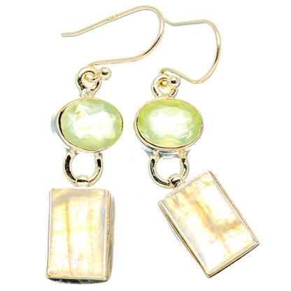 Rainbow Moonstone, Prehnite Earrings handcrafted by Ana Silver Co - EARR429768 - Photo 2