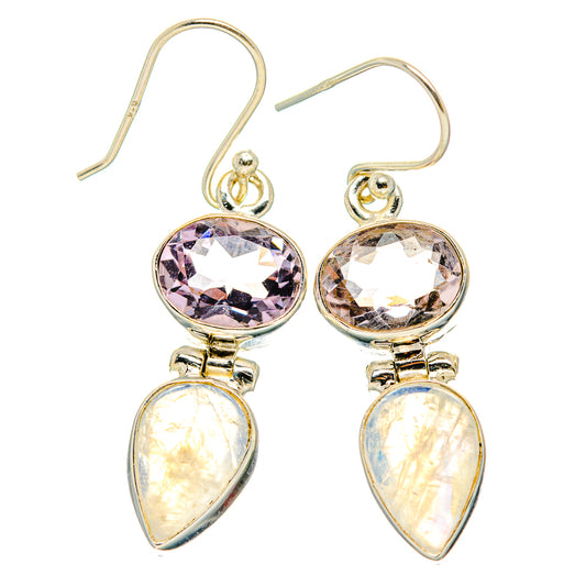 Rainbow Moonstone, Pink Amethyst Earrings handcrafted by Ana Silver Co - EARR429769 - Photo 2