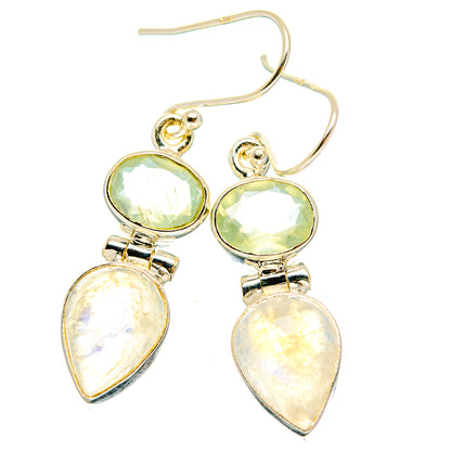 Rainbow Moonstone, Prehnite Earrings handcrafted by Ana Silver Co - EARR429772 - Photo 2