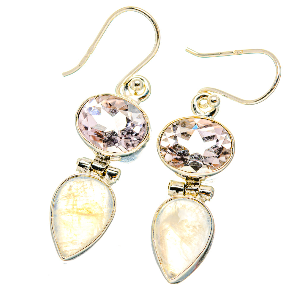 Rainbow Moonstone, Pink Amethyst Earrings handcrafted by Ana Silver Co - EARR429777 - Photo 2