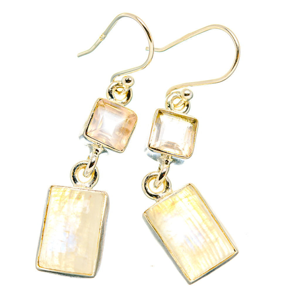 Rainbow Moonstone, Rose Quartz Earrings handcrafted by Ana Silver Co - EARR429781 - Photo 2