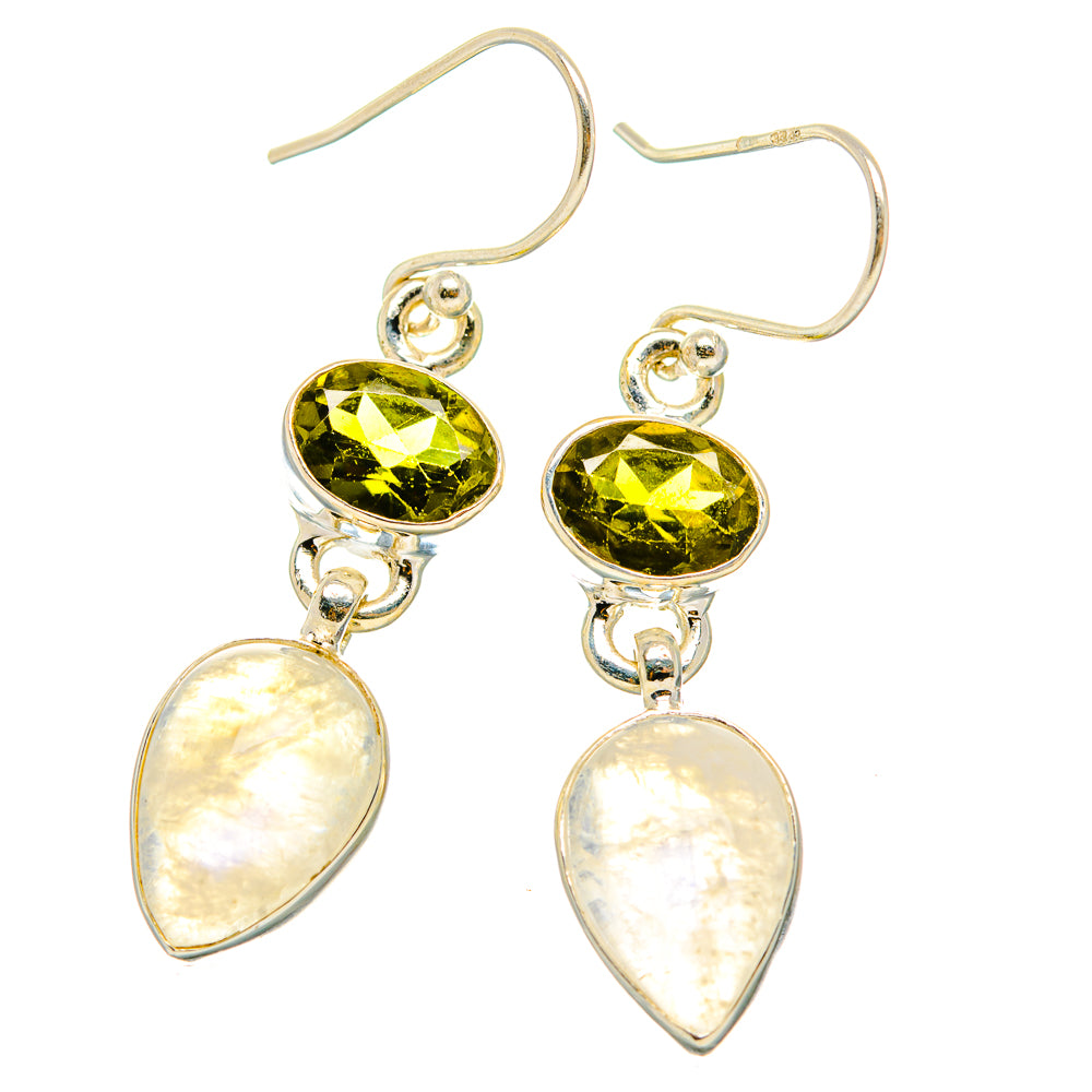 Rainbow Moonstone, Green Tourmaline Earrings handcrafted by Ana Silver Co - EARR429783 - Photo 2