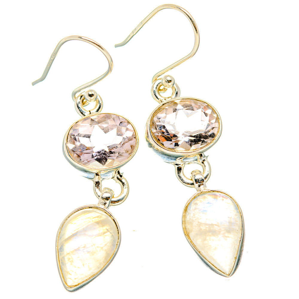 Rainbow Moonstone, Pink Amethyst Earrings handcrafted by Ana Silver Co - EARR429793 - Photo 2