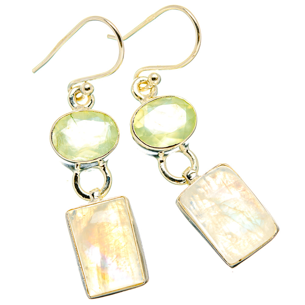 Rainbow Moonstone, Prehnite Earrings handcrafted by Ana Silver Co - EARR429794 - Photo 2