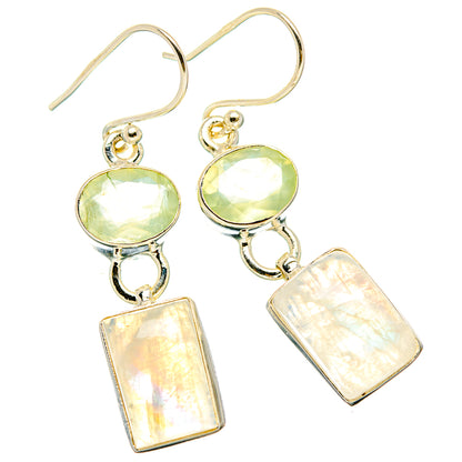 Rainbow Moonstone, Prehnite Earrings handcrafted by Ana Silver Co - EARR429794 - Photo 2