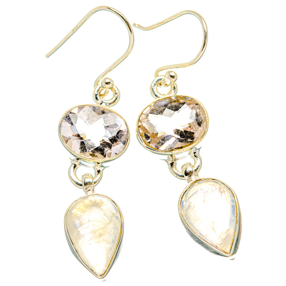 Rainbow Moonstone, Pink Amethyst Earrings handcrafted by Ana Silver Co - EARR429798 - Photo 2