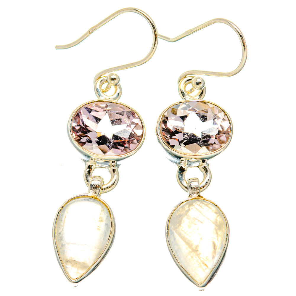 Rainbow Moonstone, Pink Amethyst Earrings handcrafted by Ana Silver Co - EARR429804 - Photo 2