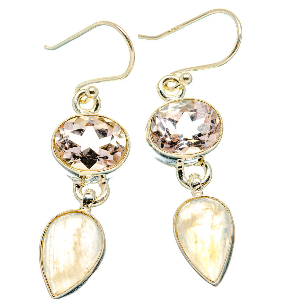 Rainbow Moonstone, Pink Amethyst Earrings handcrafted by Ana Silver Co - EARR429806 - Photo 2