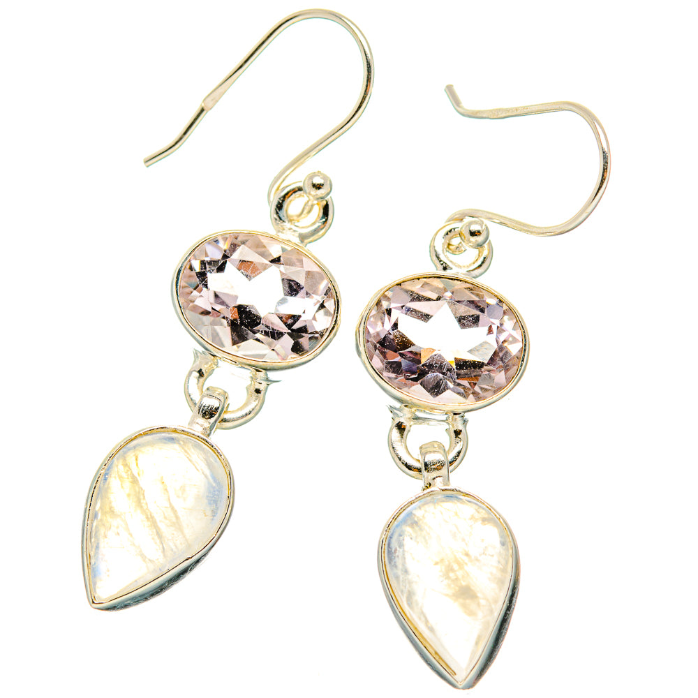 Rainbow Moonstone, Pink Amethyst Earrings handcrafted by Ana Silver Co - EARR429809 - Photo 2