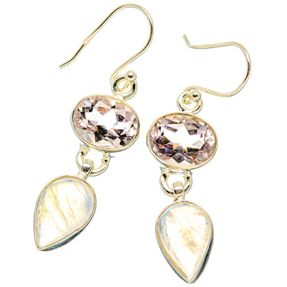 Rainbow Moonstone, Pink Amethyst Earrings handcrafted by Ana Silver Co - EARR429809 - Photo 2