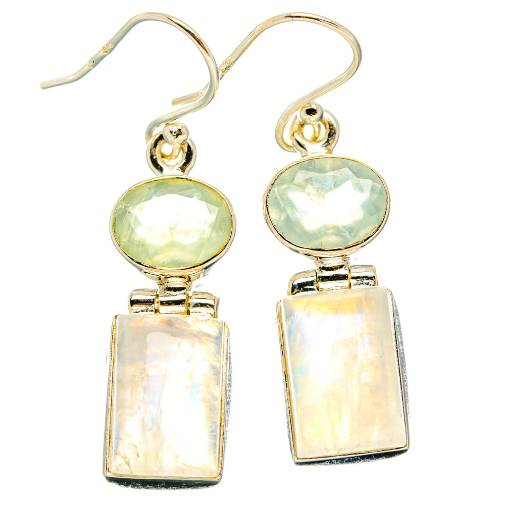Rainbow Moonstone, Prehnite Earrings handcrafted by Ana Silver Co - EARR429810 - Photo 2