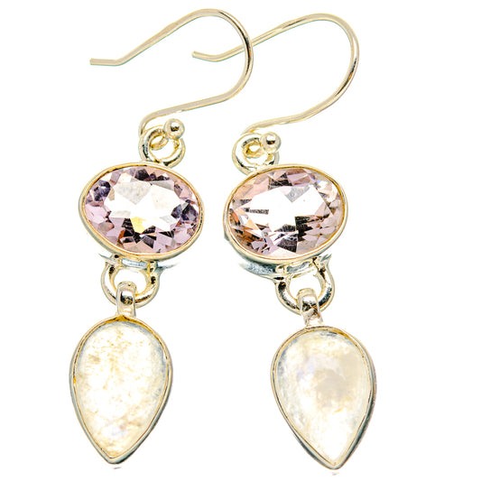 Rainbow Moonstone, Pink Amethyst Earrings handcrafted by Ana Silver Co - EARR429813 - Photo 2
