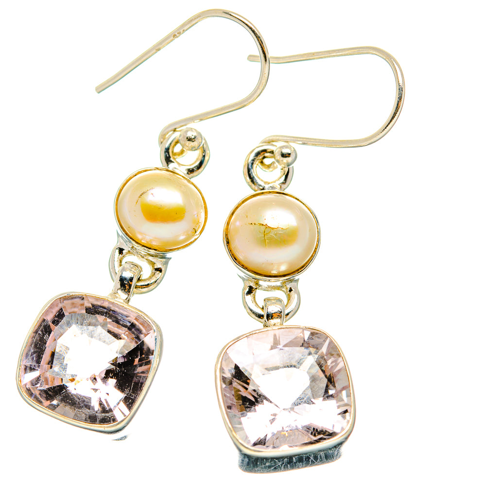 Pink Amethyst, Cultured Pearl Earrings handcrafted by Ana Silver Co - EARR429814 - Photo 2