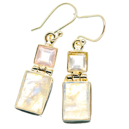 925 sterling silver rainbow opal dangle earrings, two square tiers on lever hooks