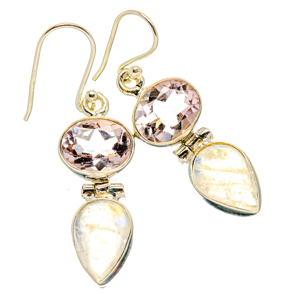 Rainbow Moonstone, Pink Amethyst Earrings handcrafted by Ana Silver Co - EARR429816 - Photo 2