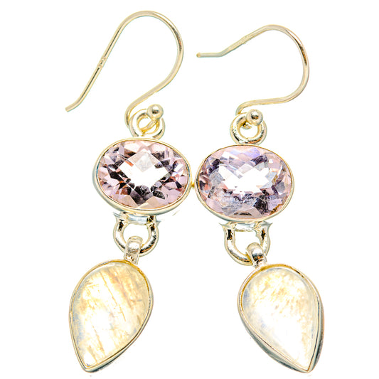 Rainbow Moonstone, Pink Amethyst Earrings handcrafted by Ana Silver Co - EARR429819 - Photo 2