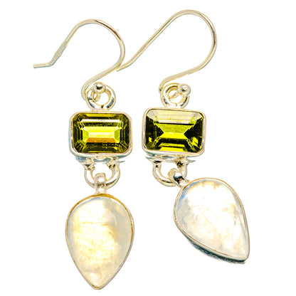 Rainbow Moonstone, Green Tourmaline Earrings handcrafted by Ana Silver Co - EARR429820 - Photo 2