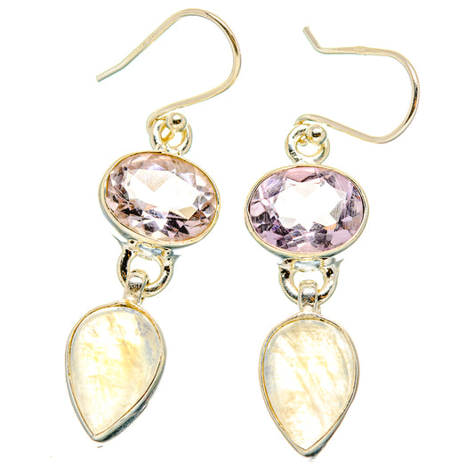 Rainbow Moonstone, Pink Amethyst Earrings handcrafted by Ana Silver Co - EARR429821 - Photo 2
