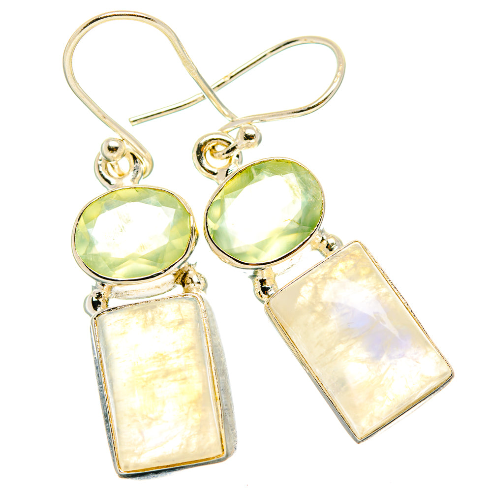 Rainbow Moonstone, Prehnite Earrings handcrafted by Ana Silver Co - EARR429822 - Photo 2