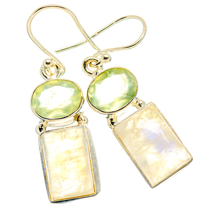 Rainbow Moonstone, Prehnite Earrings handcrafted by Ana Silver Co - EARR429822 - Photo 2