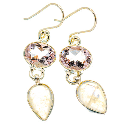 Rainbow Moonstone, Pink Amethyst Earrings handcrafted by Ana Silver Co - EARR429825 - Photo 2