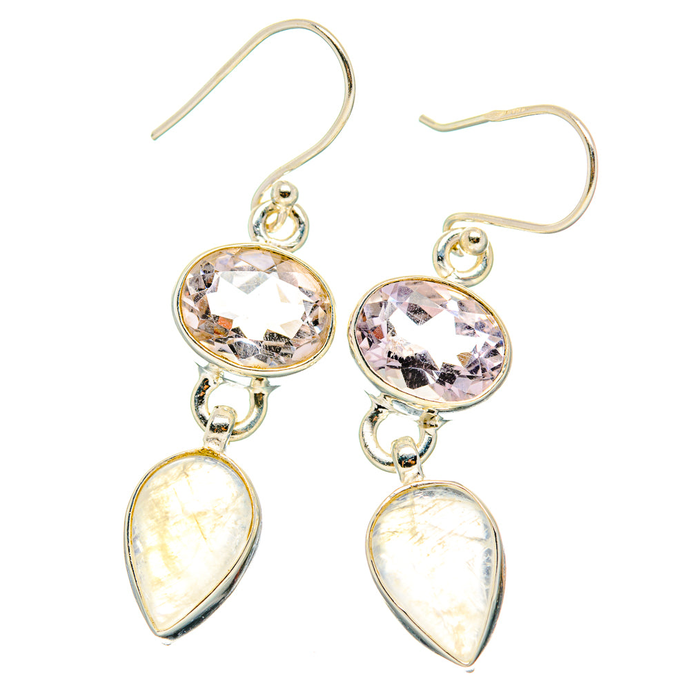Rainbow Moonstone, Pink Amethyst Earrings handcrafted by Ana Silver Co - EARR429827 - Photo 2