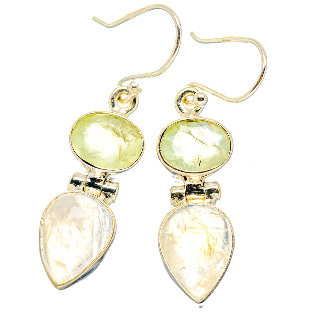 Rainbow Moonstone, Prehnite Earrings handcrafted by Ana Silver Co - EARR429828 - Photo 2