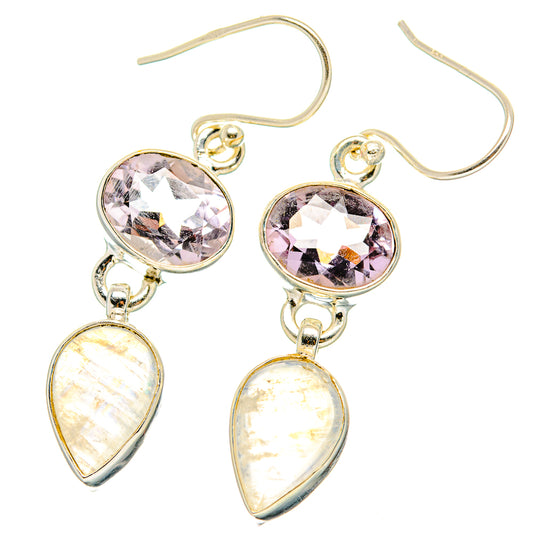 Rainbow Moonstone, Pink Amethyst Earrings handcrafted by Ana Silver Co - EARR429829 - Photo 2