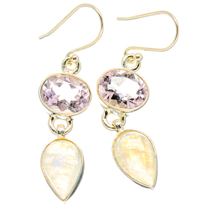 Rainbow Moonstone, Pink Amethyst Earrings handcrafted by Ana Silver Co - EARR429831 - Photo 2