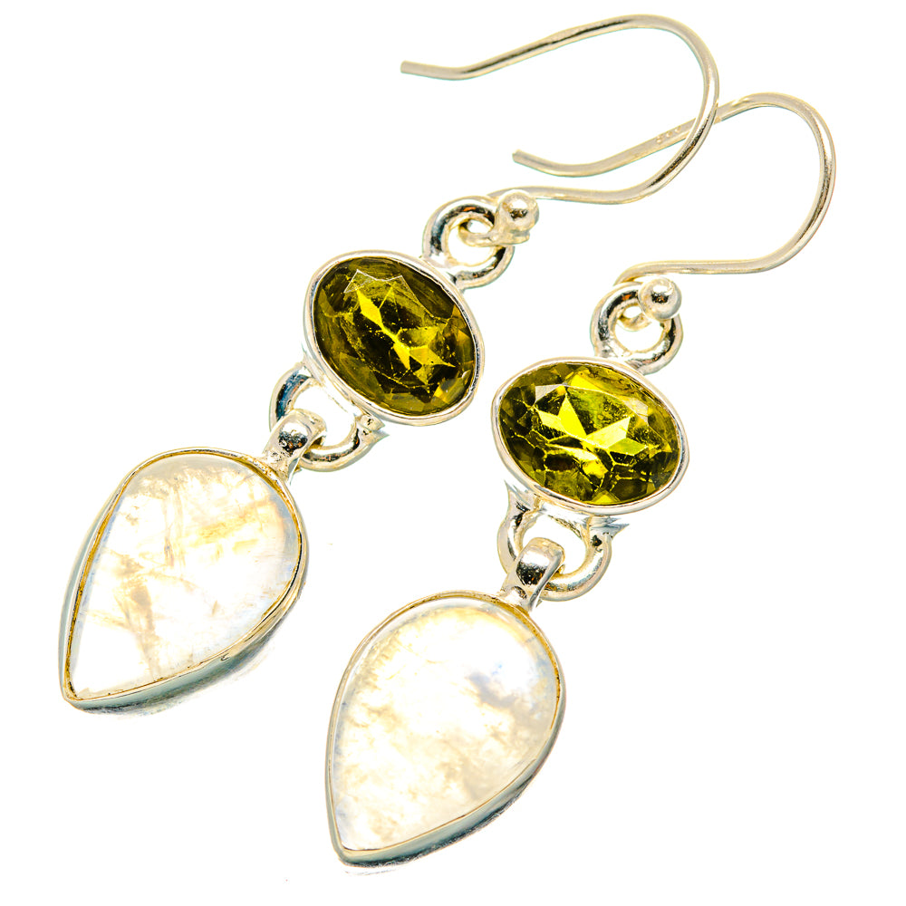 Rainbow Moonstone, Green Tourmaline Earrings handcrafted by Ana Silver Co - EARR429832 - Photo 2