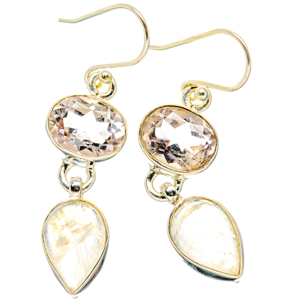 Rainbow Moonstone, Pink Amethyst Earrings handcrafted by Ana Silver Co - EARR429833 - Photo 2
