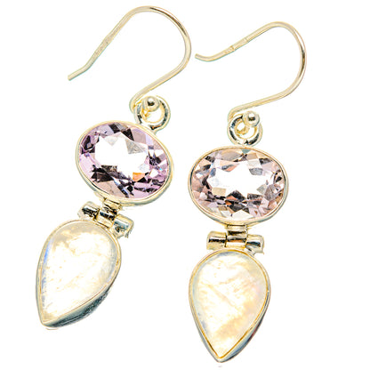 Rainbow Moonstone, Pink Amethyst Earrings handcrafted by Ana Silver Co - EARR429836 - Photo 2
