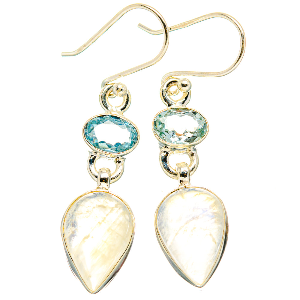 Rainbow Moonstone, Blue Topaz Earrings handcrafted by Ana Silver Co - EARR429839 - Photo 2