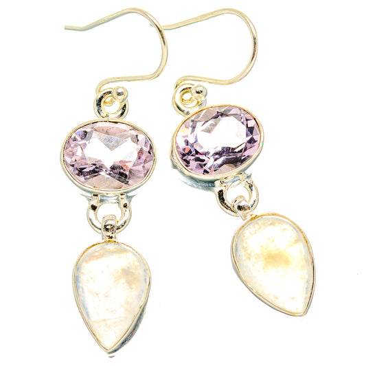 Rainbow Moonstone, Pink Amethyst Earrings handcrafted by Ana Silver Co - EARR429841 - Photo 2